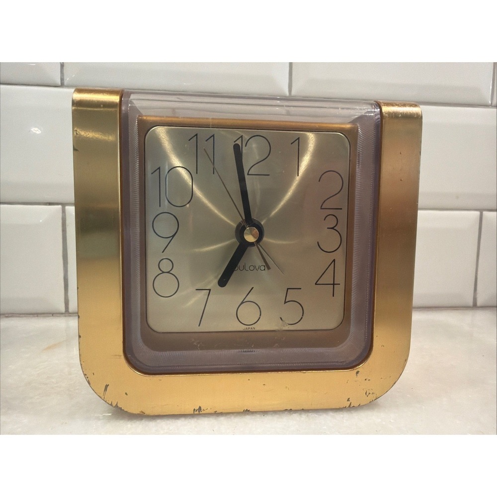 Vintage 1970's Bulova Heavy Gold/brass Alarm Clock ES053
